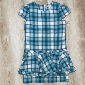 Ruum Blue Cream Plaid Bow Ruffle Sparkly Dress size 10